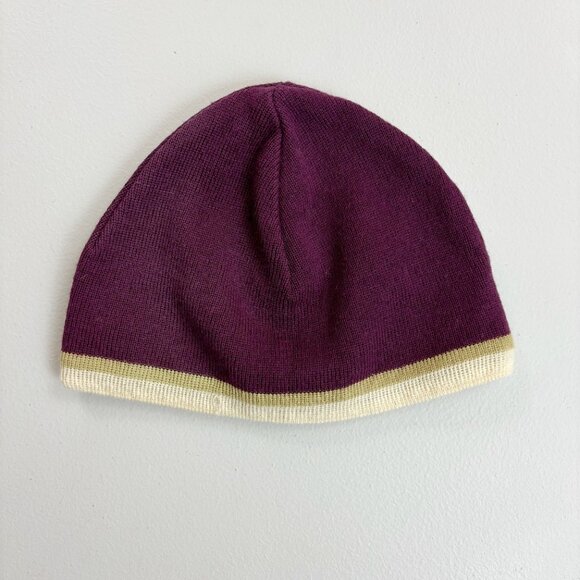 JYTTE Wool Knit Winter Beanie Cap Snow Hat Maroon Purple Stripe Fleece Band - Picture 5 of 11